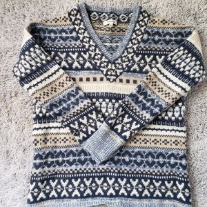 Madewell Blue Knit Winter Wool Sweater V Neck Holiday